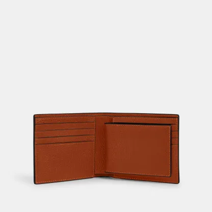 COACH®,3-In-1 Wallet,Leather,Bi Fold,Casual, Father's Day,Brown,Inside View,Top View