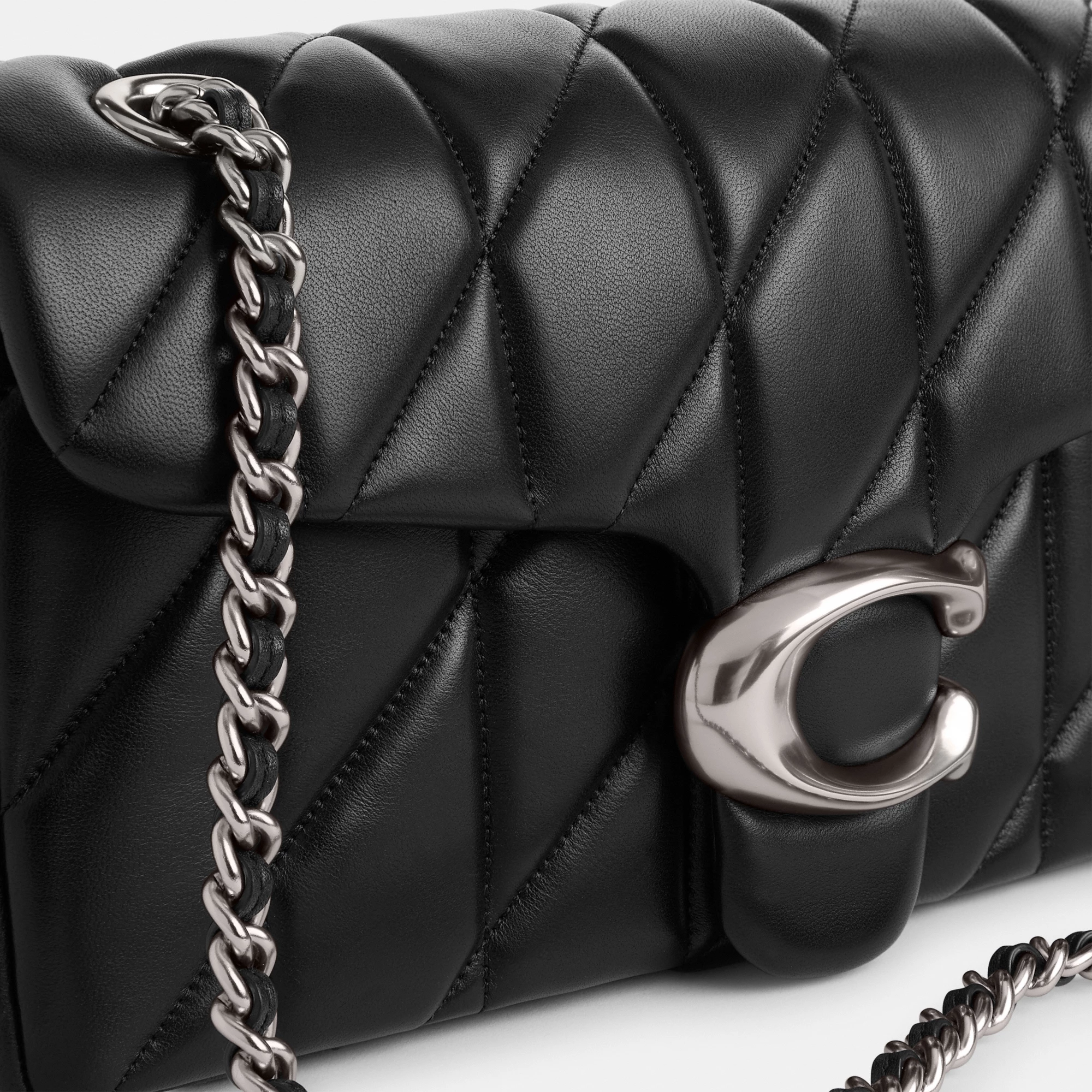 COACH®,Tabby Shoulder Bag 26 With Pillow Quilting,Leather,Shoulder Bag,Metal,Logo,Shoulder Guard,Silver Metal,Day Party,Black,Closer View