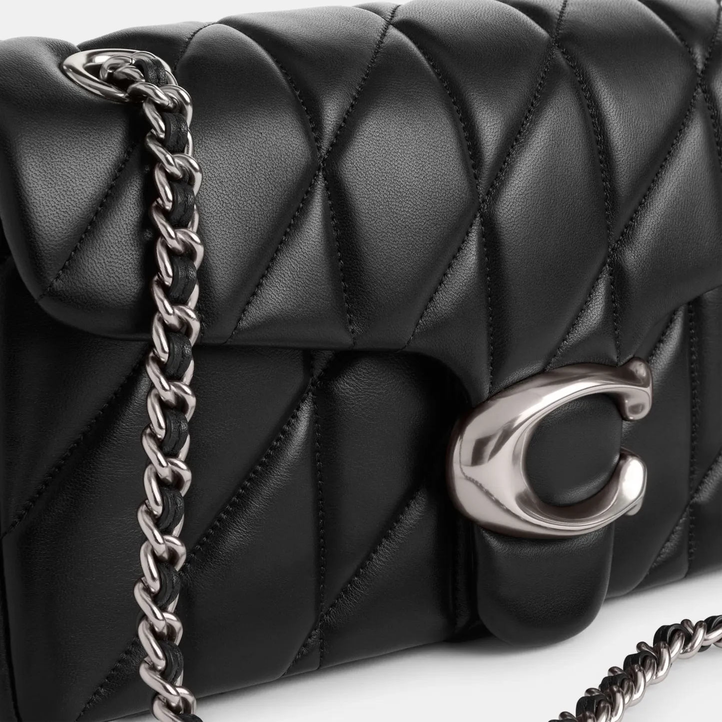 COACH®,Tabby Shoulder Bag 26 With Pillow Quilting,Leather,Shoulder Bag,Metal,Logo,Shoulder Guard,Silver Metal,Day Party,Black,Closer View