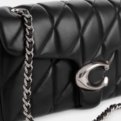 COACH®,Tabby Shoulder Bag 26 With Pillow Quilting,Leather,Shoulder Bag,Metal,Logo,Shoulder Guard,Silver Metal,Day Party,Black,Closer View