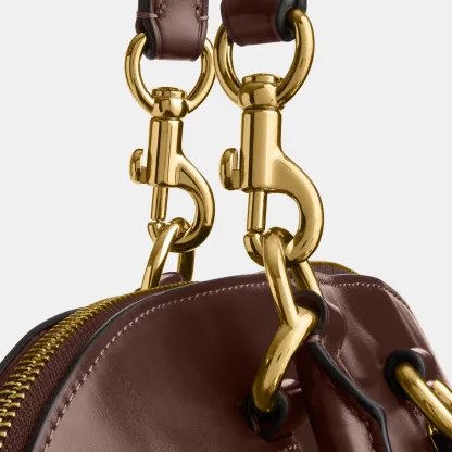 COACH®,Lara Satchel Bag,Recycled Polyester,Satchel,Logo,Metal,Casual,Brown,Closer View