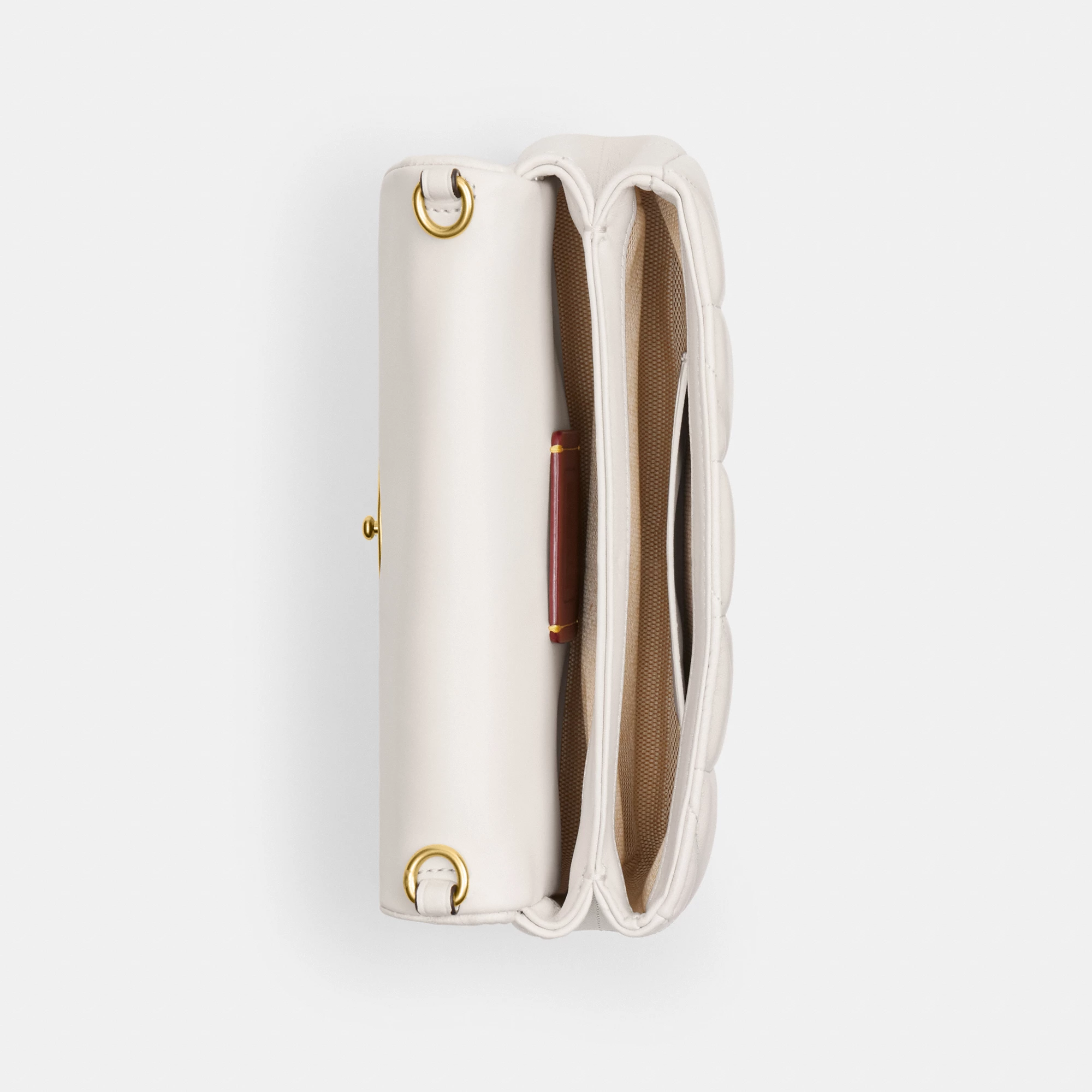 COACH®,Tabby Chain Crossbody Bag 19 With Quilting,Lining Leather,Leather,Crossbody,Wristlet,Logo,Pattern,Stitching,Embelli...,White,Inside View,Top View