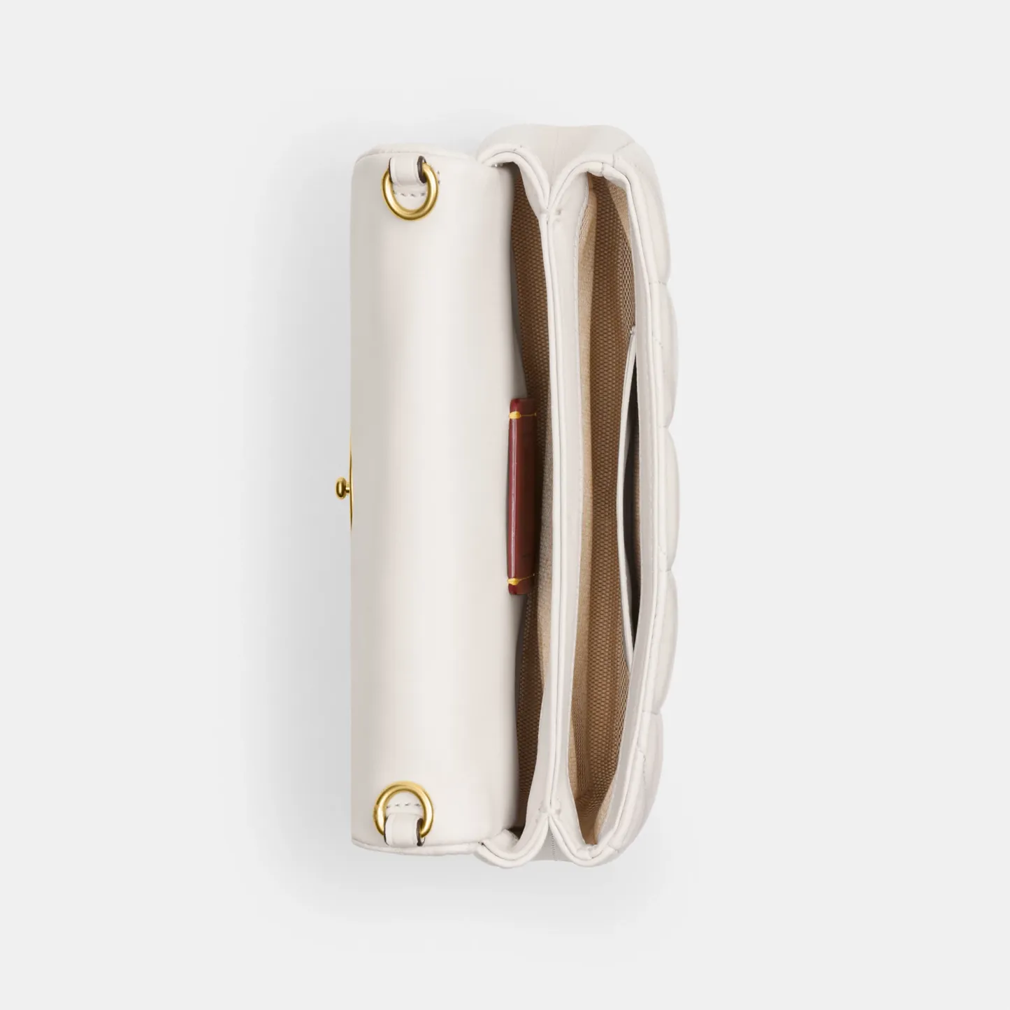 COACH®,Tabby Chain Crossbody Bag 19 With Quilting,Lining Leather,Leather,Crossbody,Wristlet,Logo,Pattern,Stitching,Embelli...,White,Inside View,Top View
