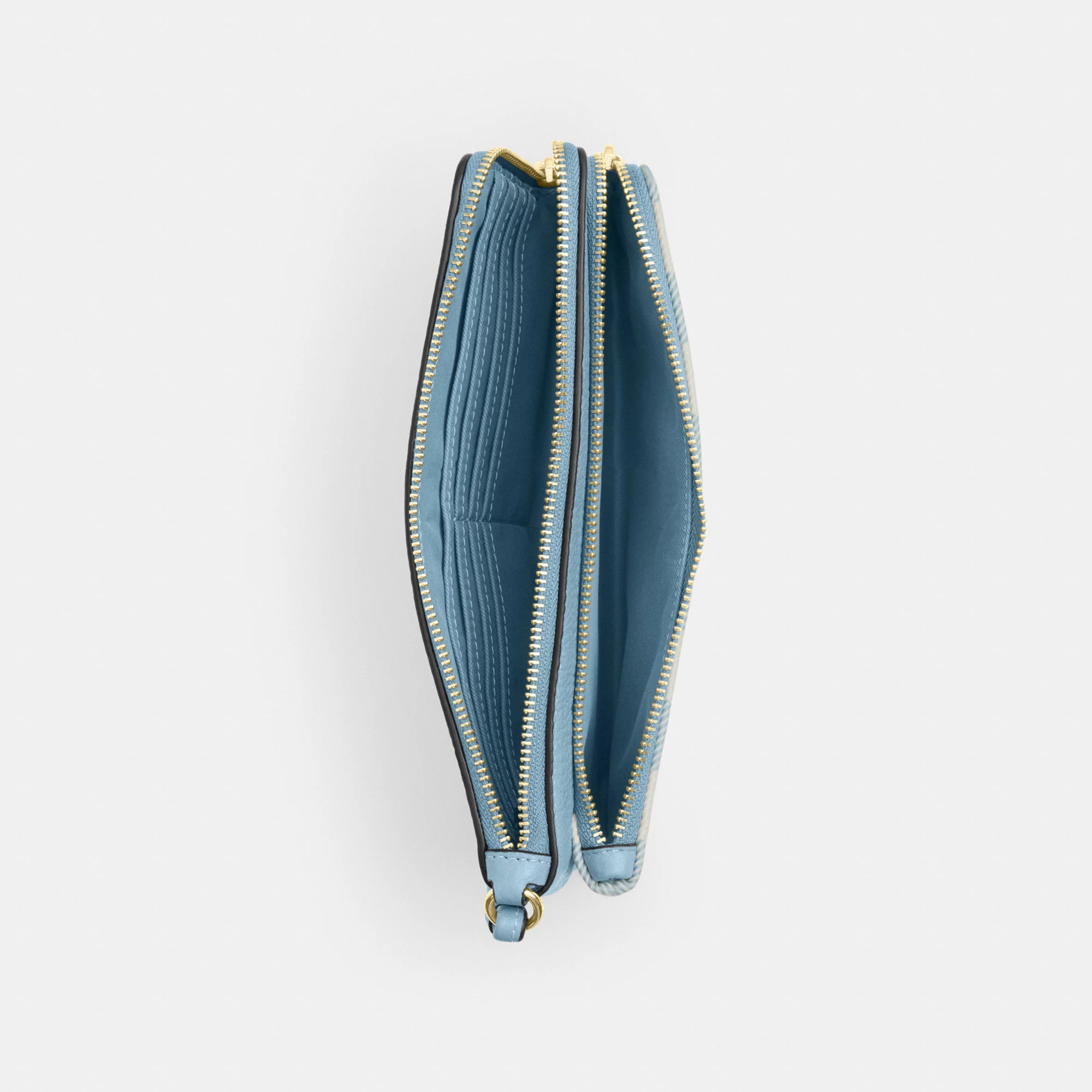 COACH®,Double Zip Wristlet With Gingham Print,,Inside View,Top View