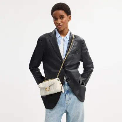 COACH®,Tabby Shoulder Bag 20 With Pillow Quilting,Leather,Shoulder Bag,Chain Detail,Embossed,Logo,Metal,Gold Metal,Day Party,White
