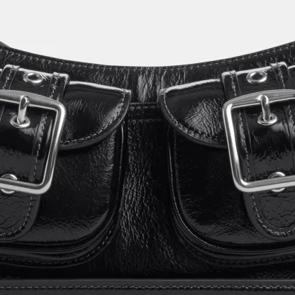 COACH®,Ashton Bag,Leather,Fabric,Shoulder Bag,Luggage Tag,Compact,Lined,Silver Metal,Day Party,Black,Closer View