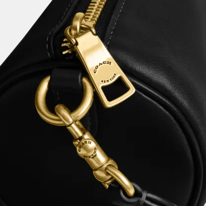 COACH®,Barrel Bag,Cotton,Leather,Barrel Bag,Pendant,Sustainable,Lined,Gold Metal,Day Party,Black,Closer View