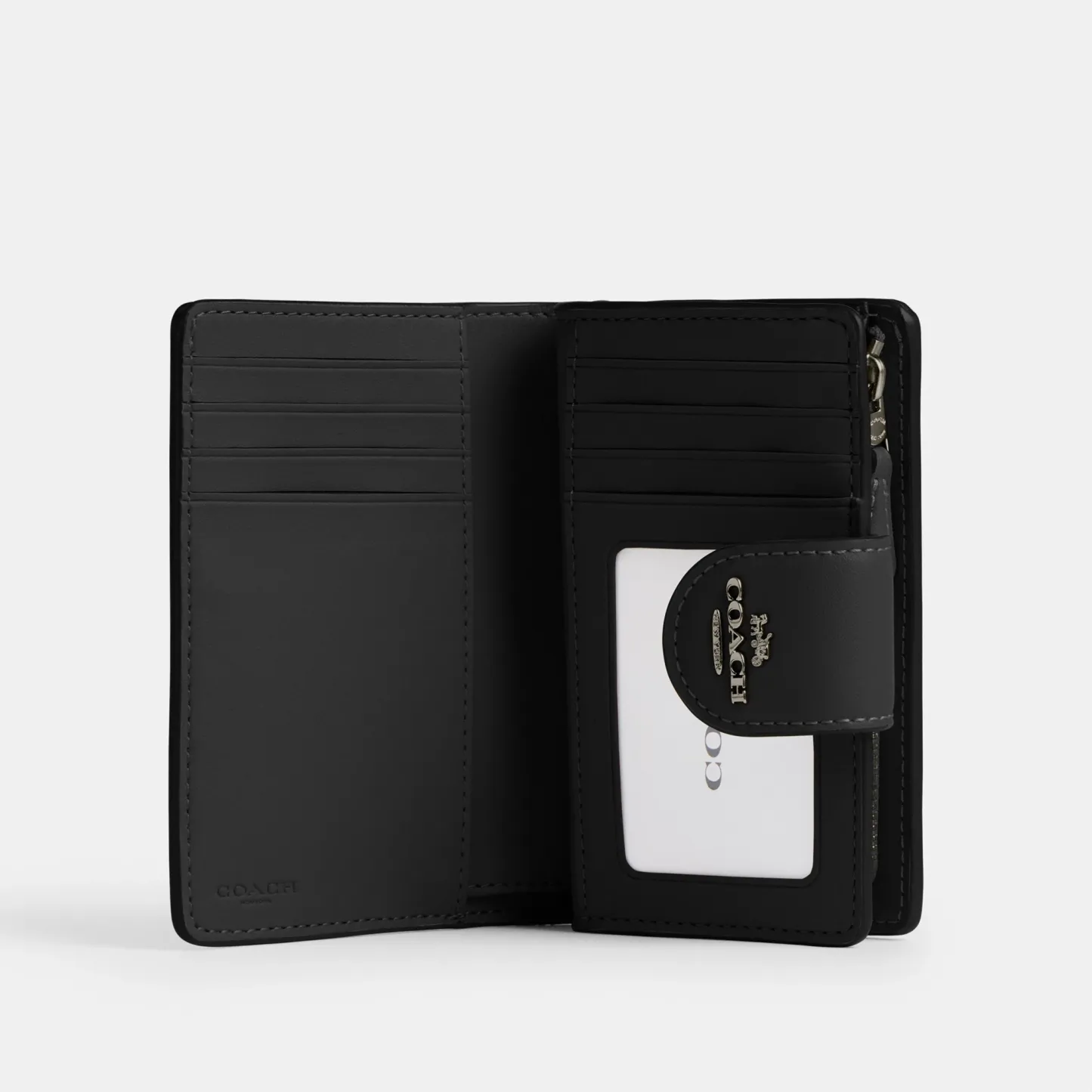 COACH®,Medium Corner Zip Wallet In Signature Canvas,Bi Fold,Coin,Sustainable,Casual,Black,Inside View,Top View
