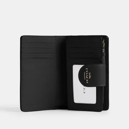 COACH®,Medium Corner Zip Wallet In Signature Canvas,Bi Fold,Coin,Sustainable,Casual,Black,Inside View,Top View