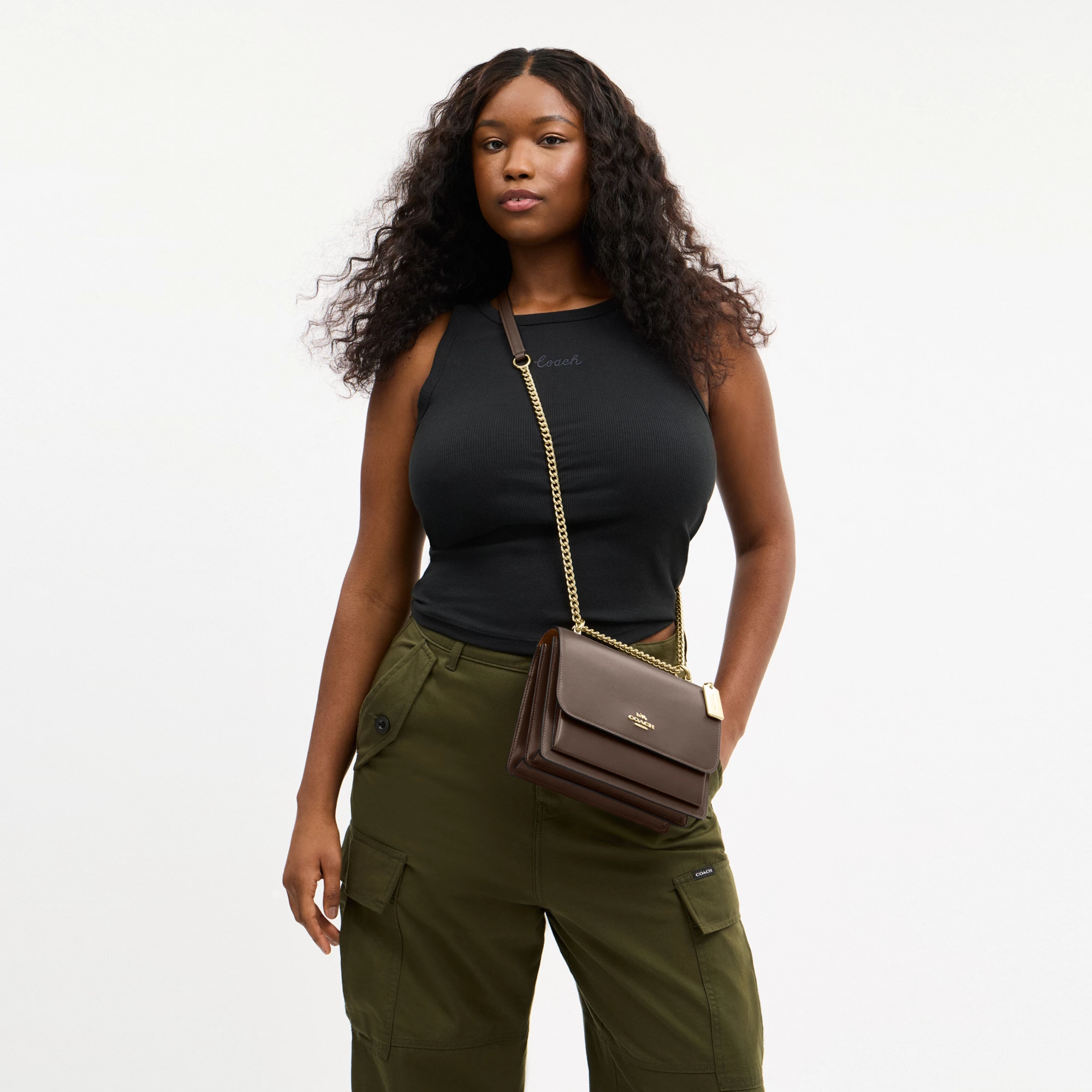 COACH®,Klare Crossbody Bag,Calfskin Leather,Leather,Crossbody,Metal,Logo,Luggage Tag,Adjustable,Lined,Compact,Gold Metal,D...,Brown