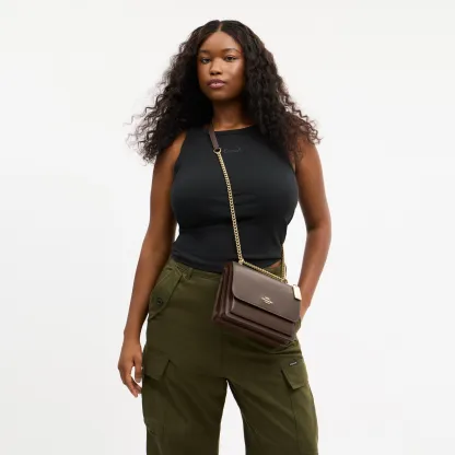 COACH®,Klare Crossbody Bag,Calfskin Leather,Leather,Crossbody,Metal,Logo,Luggage Tag,Adjustable,Lined,Compact,Gold Metal,D...,Brown