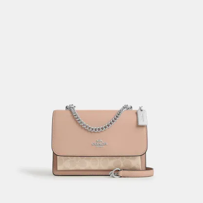 COACH®,Klare Crossbody Bag In Signature Canvas,Crossbody,Chain Detail,Pattern,Day Party,Beige,Front View