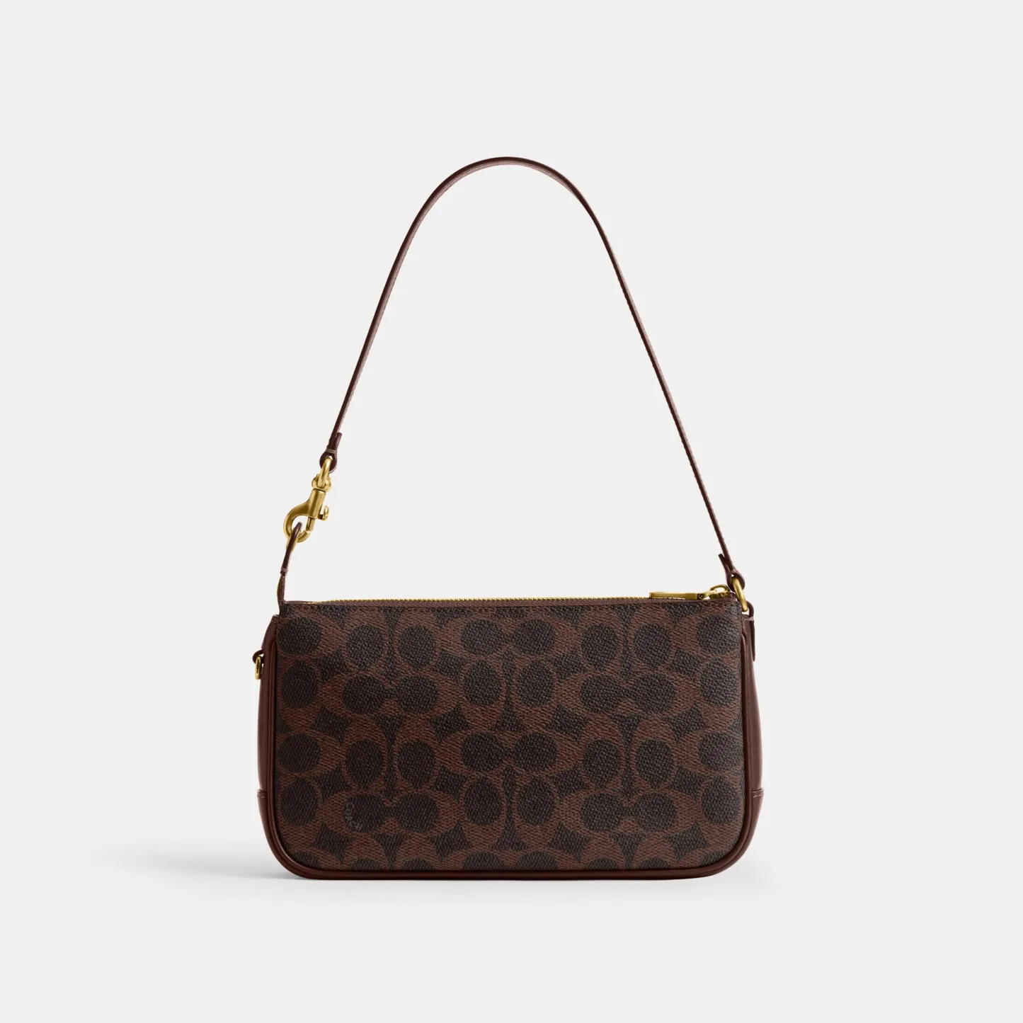 COACH®,Plaza Bag In Signature Canvas,Canvas,Wristlet,Shoulder Bag,Color Block,Pendant,Logo,Lined,Luggage Tag,Compact,Gold ...,Brown,Back View