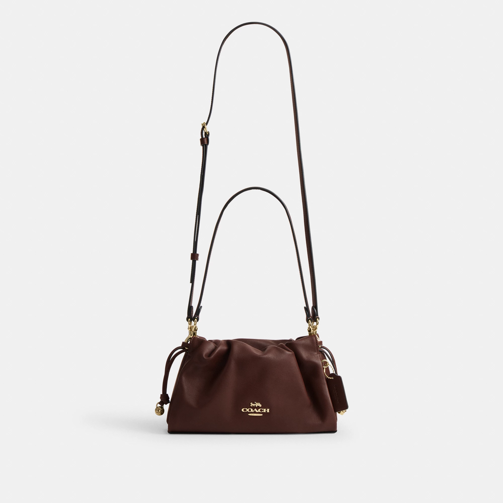 COACH®,Faye Shoulder Bag,Shoulder Bag,Metal,Ball Embellishment,Drawstring,Logo,Casual,Brown