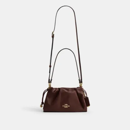 COACH®,Faye Shoulder Bag,Shoulder Bag,Metal,Ball Embellishment,Drawstring,Logo,Casual,Brown