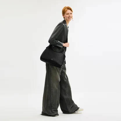 COACH®,Ella Shoulder Bag,Fabric,Leather,Hobo,Adjustable,Luggage Tag,Lined,Silver Metal,Casual,Black,Detail View