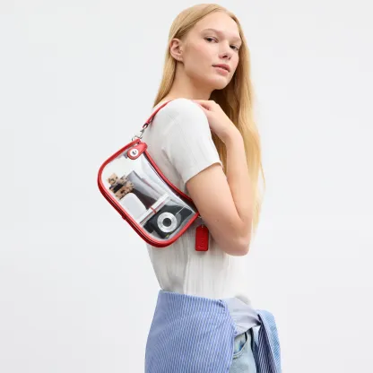 COACH®,Stadium Swinger Bag,Leather,Shoulder Bag,Sheer,Piping,Applique,Casual,White,Detail View