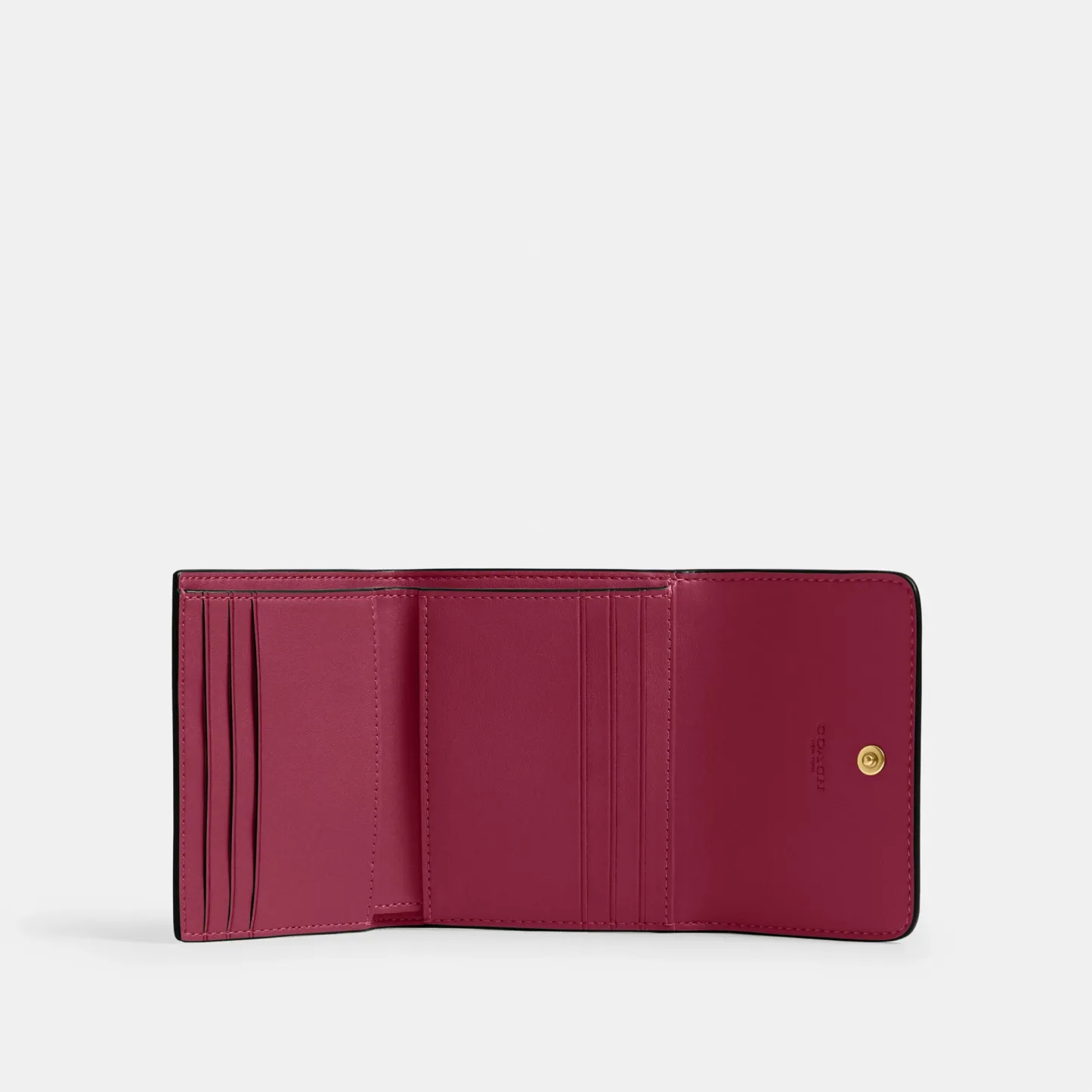 COACH®,Mila Small Flap Wallet,Leather,Tri Fold,Logo,Metal,Casual,,Inside View,Top View