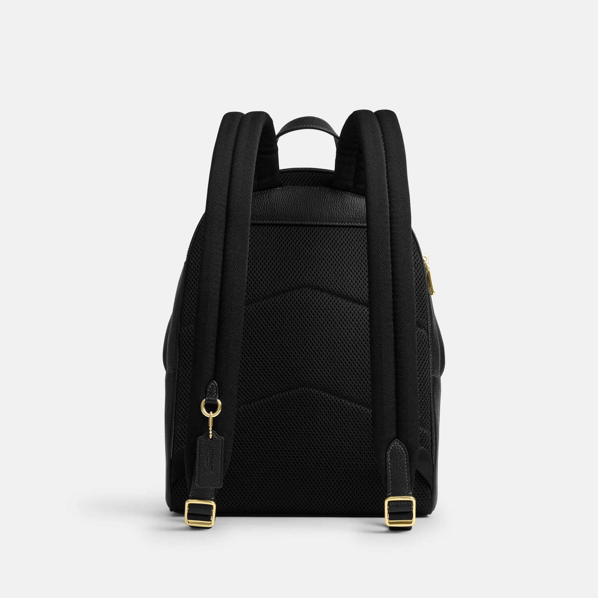 COACH®,Taylor Small Backpack,Recycled Polyester,Leather,Lining Recycled Polyester,Polyester,Backpack,Metal,Logo,Lined,Padd...,Black,Back View