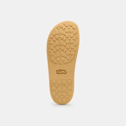 COACH®,Udele Sport Slide In Signature Jacquard Canvas,Rubber,EVA,Canvas,Slides,Fabric,Logo,Pull Tab,Casual,Beige,Outsole View