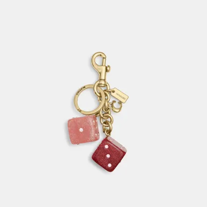 COACH®,Dice Bag Charm,Bag Charm,Resin,3D Embellishment,Rhinestones,Glitter,Key Ring,Gold Metal,Pink,Front View
