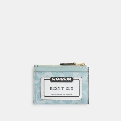 COACH®,Mini Skinny Id Case In Signature Canvas,Card Case,Metal,Color Block,Logo,Sustainable,Key Ring,Casual,Blue,Back View