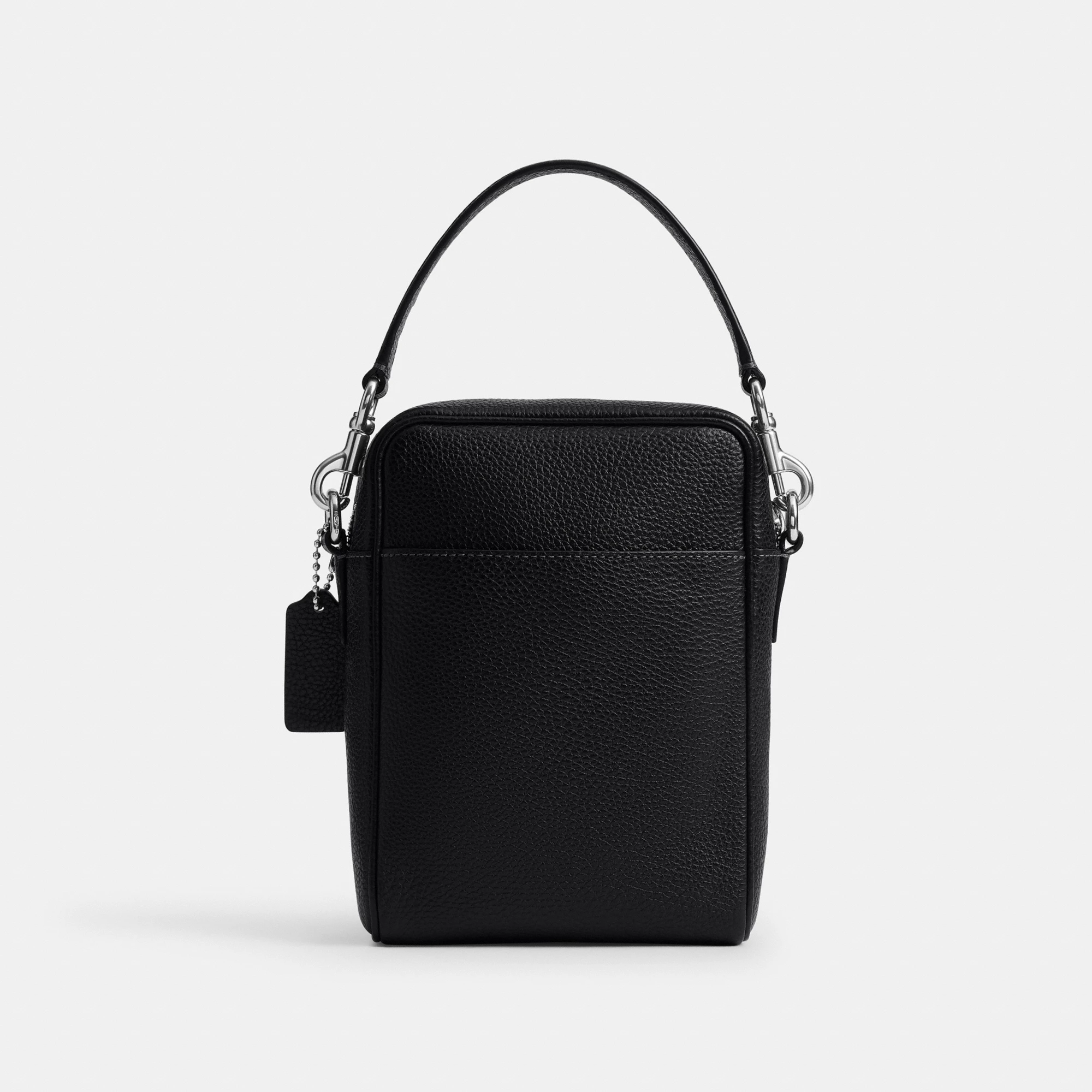 COACH®,Tristan Crossbody Bag 14,Leather,Recycled Polyester,Crossbody,Logo,Convertible,Adjustable,Sustainable,Silver Metal,...,Black,Back View