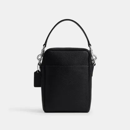 COACH®,Tristan Crossbody Bag 14,Leather,Recycled Polyester,Crossbody,Logo,Convertible,Adjustable,Sustainable,Silver Metal,...,Black,Back View