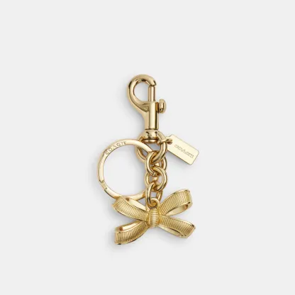 COACH®,Bow Bag Charm,Key Chain,Metal Material,Bow,Silver Plated,Gold,Front View
