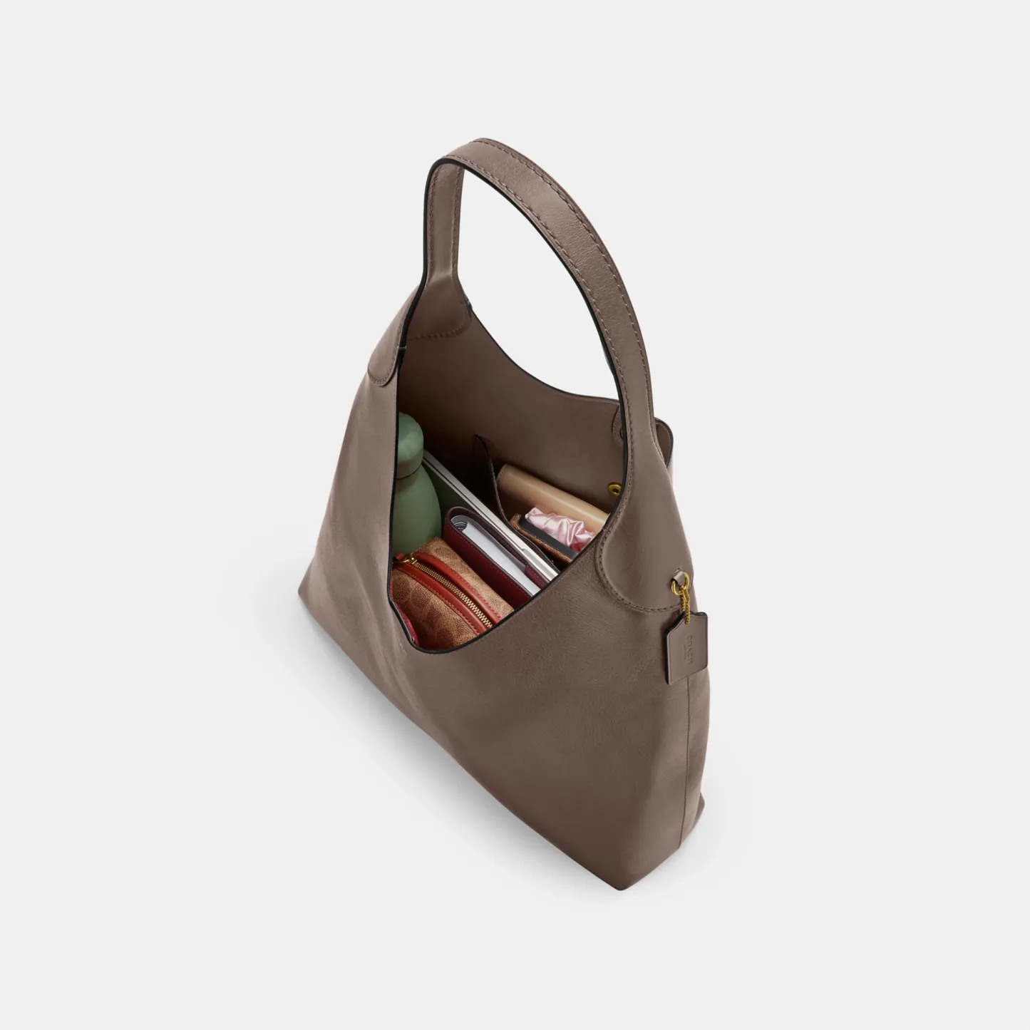 COACH®,Brooklyn Shoulder Bag 39,Hobo,Logo,Word Embellishment,Embossed,Casual,Brown,Inside View,Top View