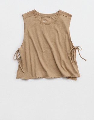 Aerie Happiest Side Tie Tank - Toasted Almond