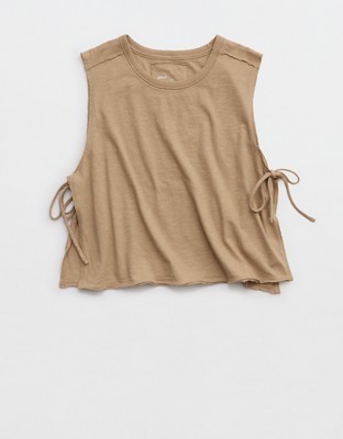 Aerie Happiest Side Tie Tank - Toasted Almond
