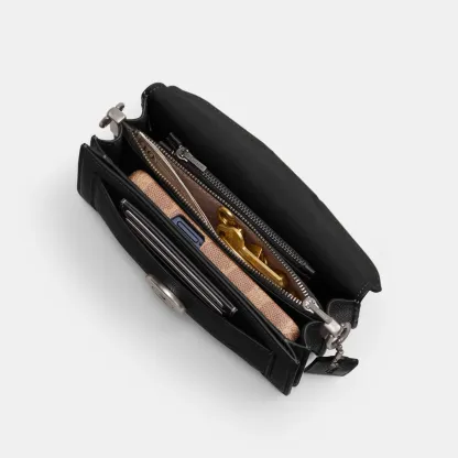 COACH®,Tabby Shoulder Bag 20,Leather,Shoulder Bag,Embossed,Metal,Logo,Day Party,Black,Inside View,Top View