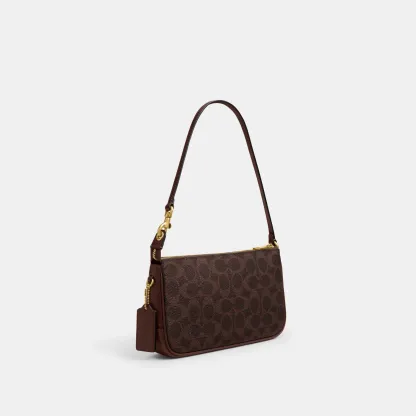 COACH®,Plaza Bag In Signature Canvas,Canvas,Wristlet,Shoulder Bag,Color Block,Pendant,Logo,Lined,Luggage Tag,Compact,Gold ...,Brown,Angle View