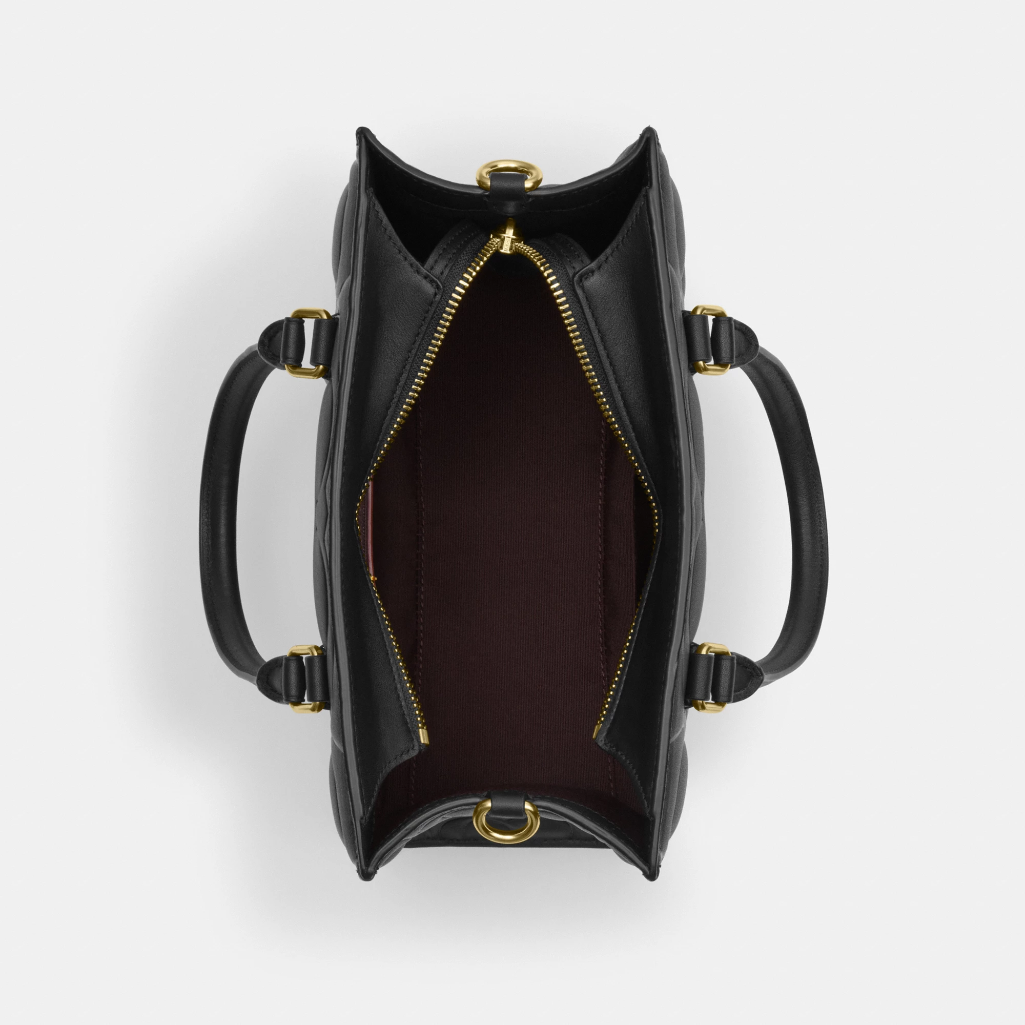 COACH®,Maggie Small Tote Bag In Signature Leather,Leather,Crossbody,Work,Black,Inside View,Top View