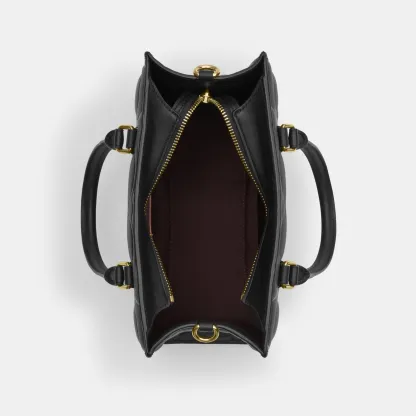 COACH®,Maggie Small Tote Bag In Signature Leather,Leather,Crossbody,Work,Black,Inside View,Top View