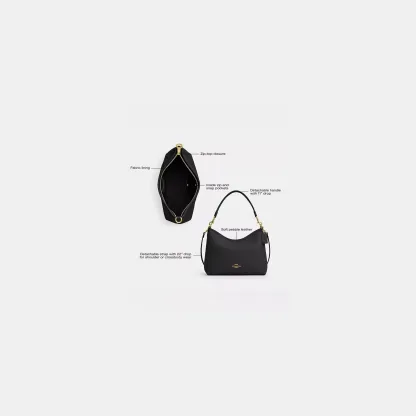 COACH®,Laurel Shoulder Bag,Leather,Hobo,Logo,Gold Metal,Casual,Black