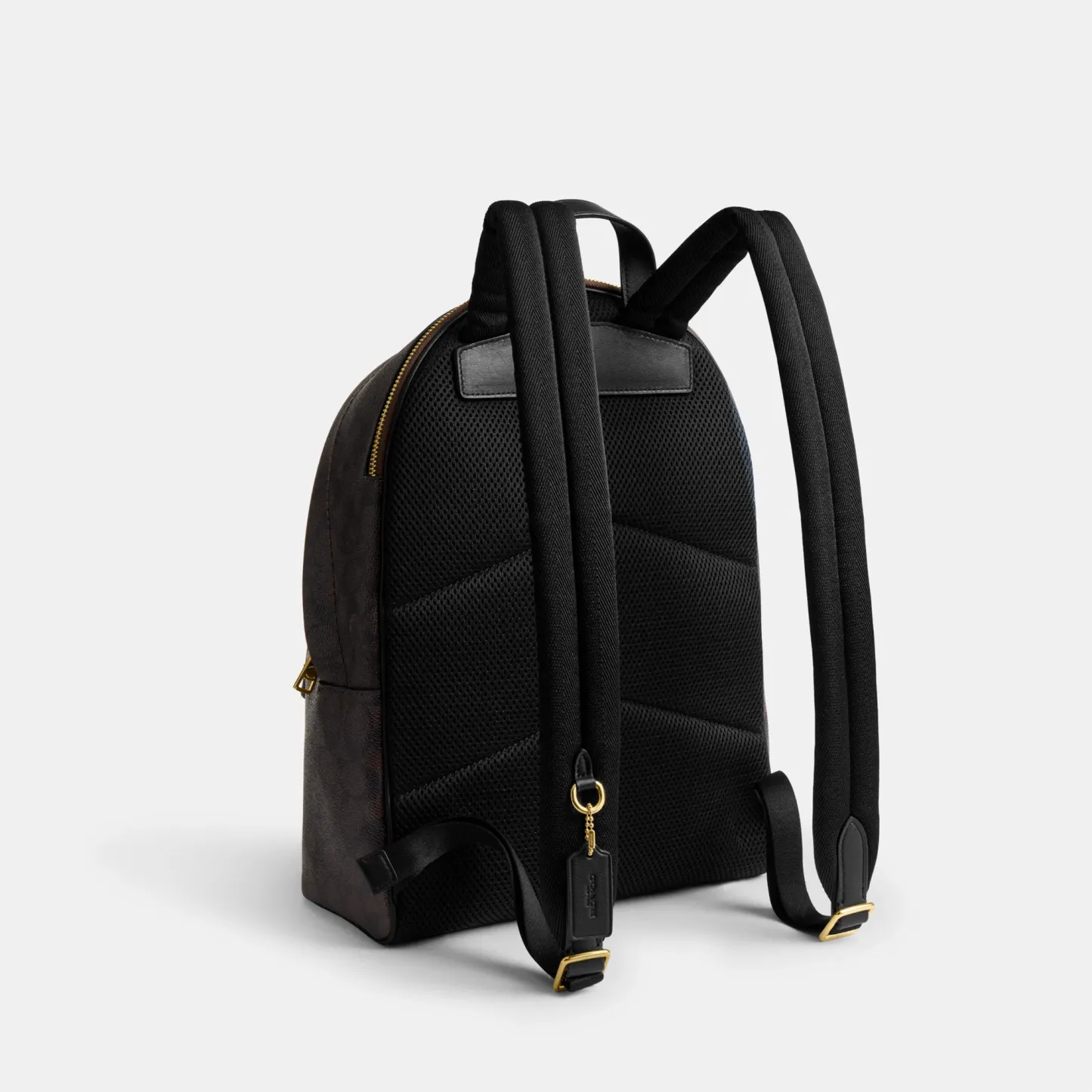 COACH®,Taylor Small Backpack In Signature Canvas,Recycled Polyester,Canvas,Backpack,Metal,Logo,Adjustable,Gold Metal,Casual,Black,Angle View