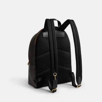 COACH®,Taylor Small Backpack In Signature Canvas,Recycled Polyester,Canvas,Backpack,Metal,Logo,Adjustable,Gold Metal,Casual,Black,Angle View