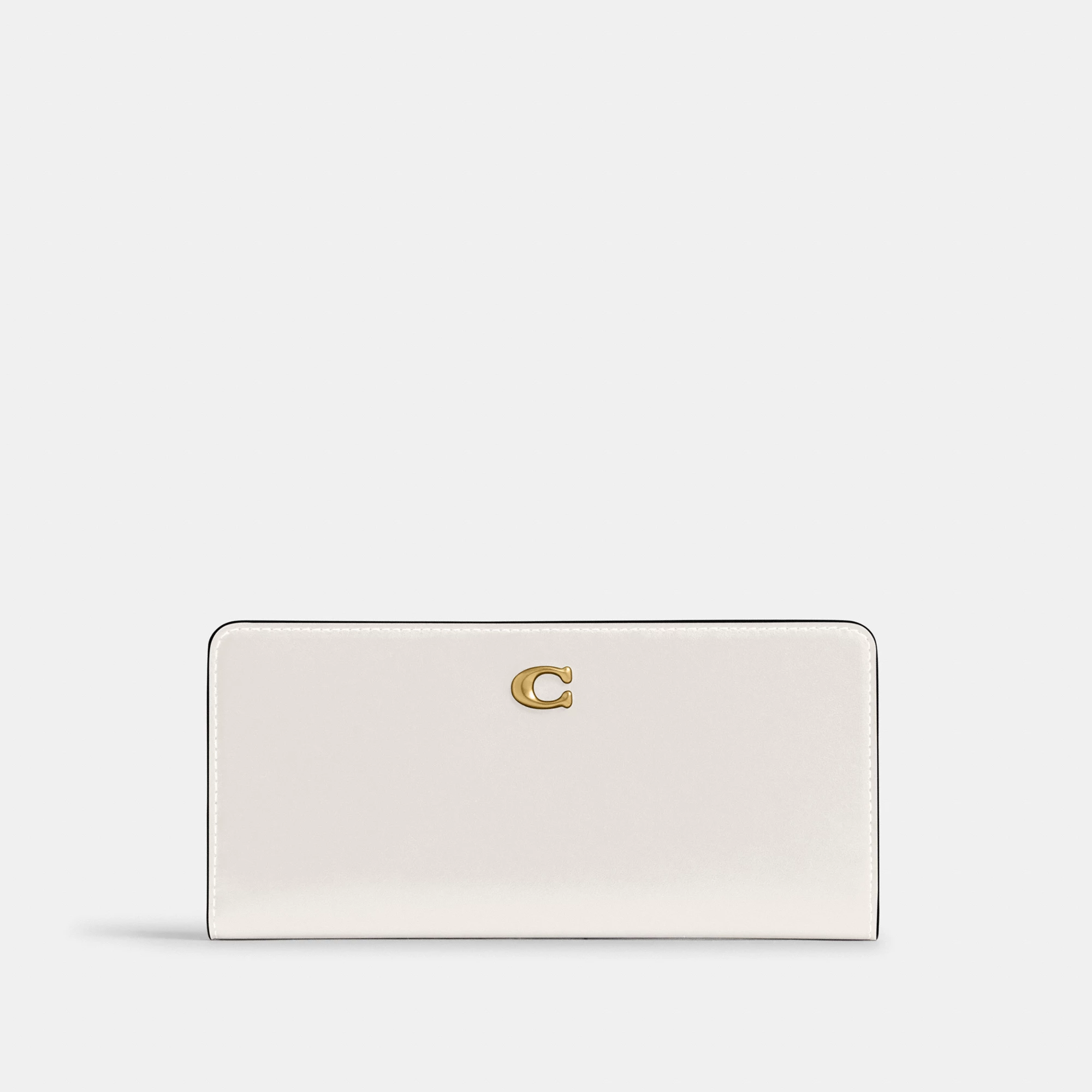 COACH®,Essential Slim Wallet,Leather,Continental,Bi Fold,Logo,Metal,Casual,White,Front View
