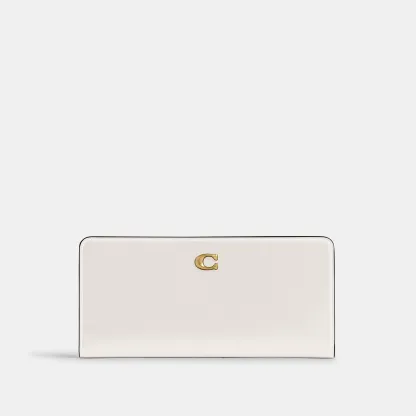COACH®,Essential Slim Wallet,Leather,Continental,Bi Fold,Logo,Metal,Casual,White,Front View