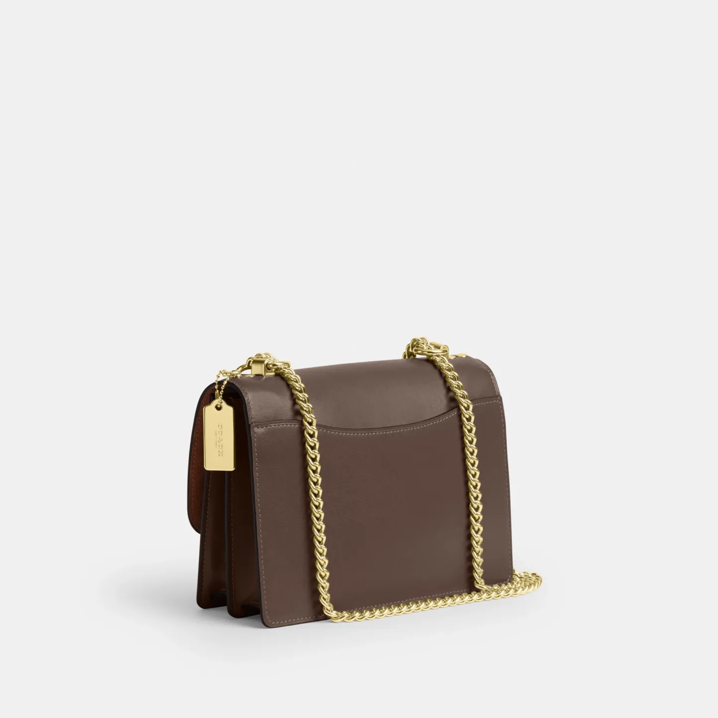 COACH®,Klare Crossbody Bag,Calfskin Leather,Leather,Crossbody,Metal,Logo,Luggage Tag,Adjustable,Lined,Compact,Gold Metal,D...,Brown,Angle View