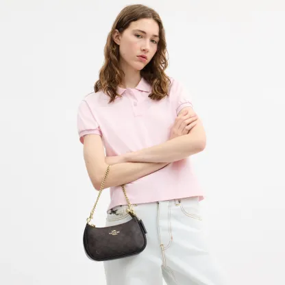 COACH®,Teri Mini Crossbody Bag In Signature Canvas,Polyester,Canvas,Recycled Polyester,Shoulder Bag,Adjustable,2 in 1,Vega...,Black,Detail View