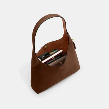 COACH®,Brooklyn Shoulder Bag 34,Suede,Hobo,Brass,Casual,Brown,Inside View,Top View