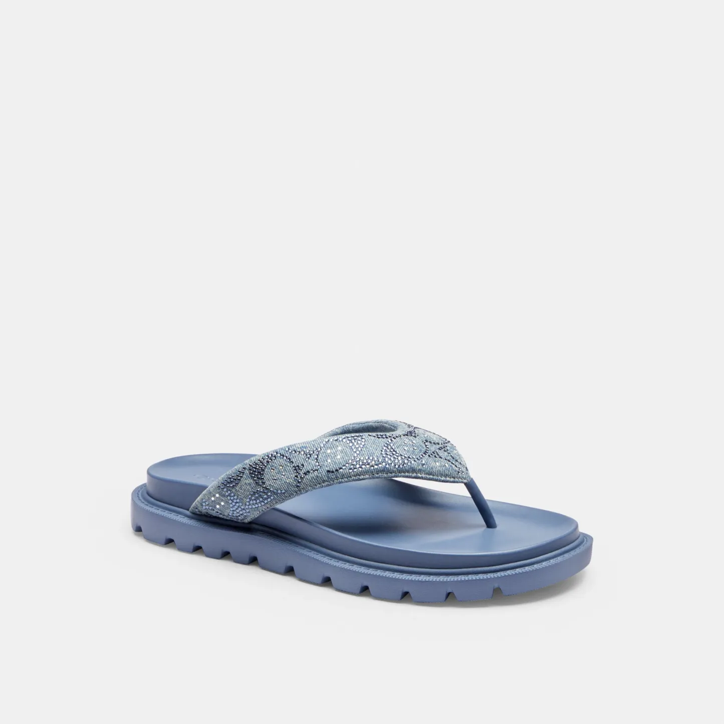 COACH®,Brynn Thong Sandal In Crystal Signature Denim,Blue,Front View