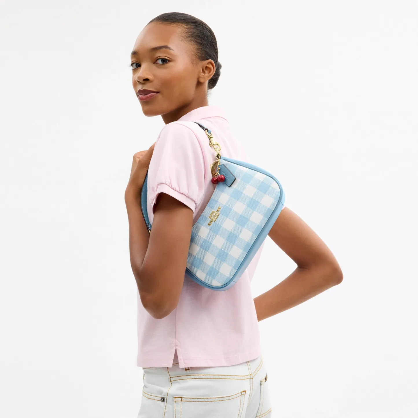 COACH®,Teri Shoulder Bag With Gingham Print And Charm,,Detail View