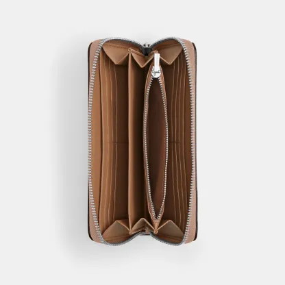 COACH®,Long Zip Around Wallet In Signature Canvas,Continental,Coin,Sustainable,Casual,Beige,Inside View,Top View