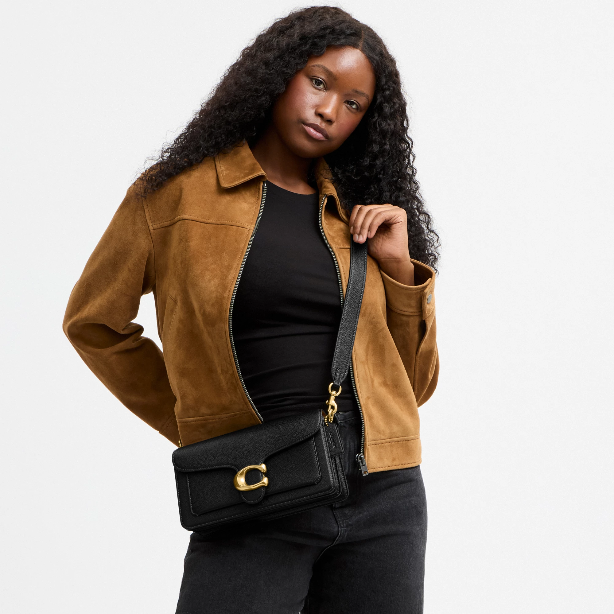 COACH®,Tabby Shoulder Bag 26,Leather,Shoulder Bag,Crossbody,Logo,Gusset,Gold Metal,Casual,Black