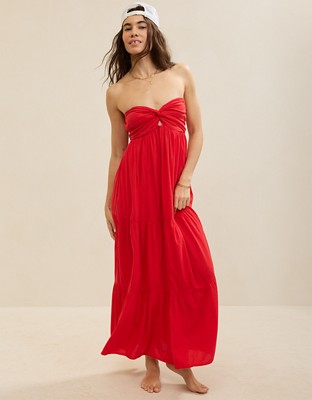 Aerie Strapless Cut Out Maxi Dress - Chilly Red