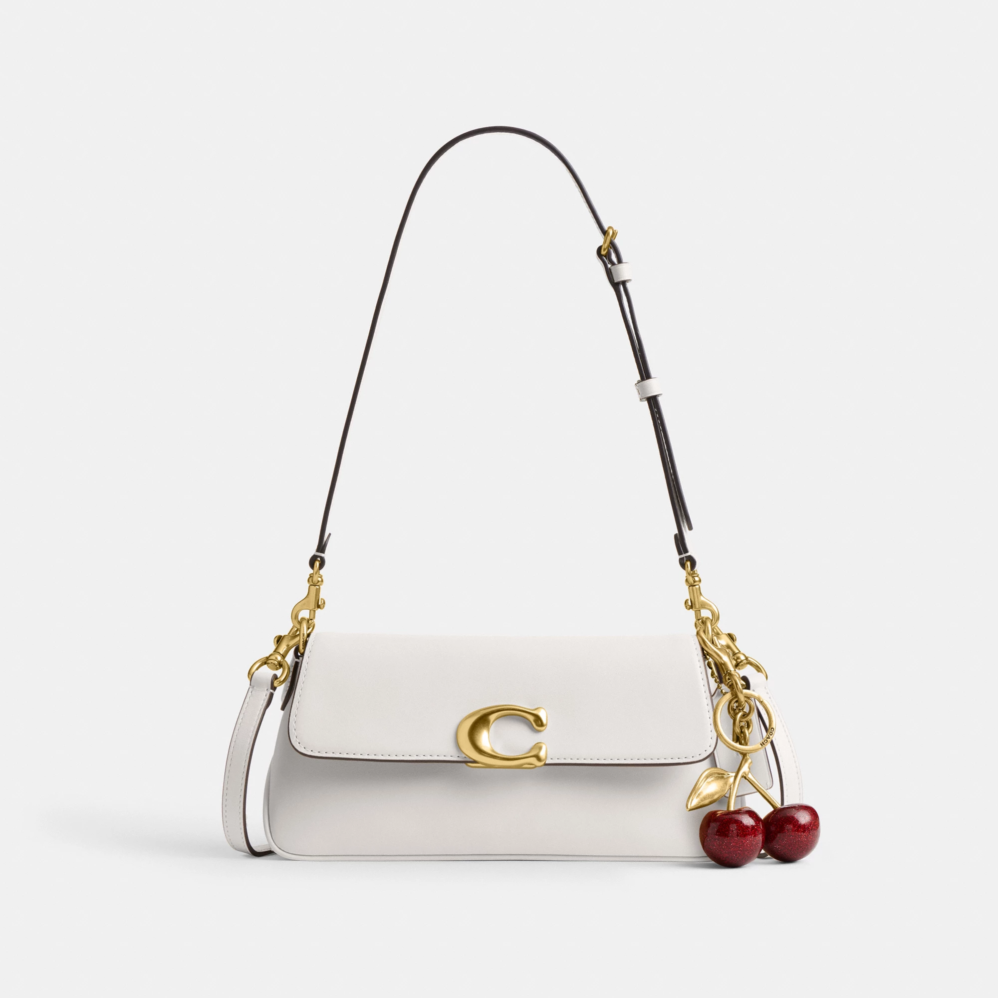COACH®,Jet Shoulder Bag,Calfskin Leather,Shoulder Bag,Logo,Metal,Gold Metal,Casual,White,Angle View